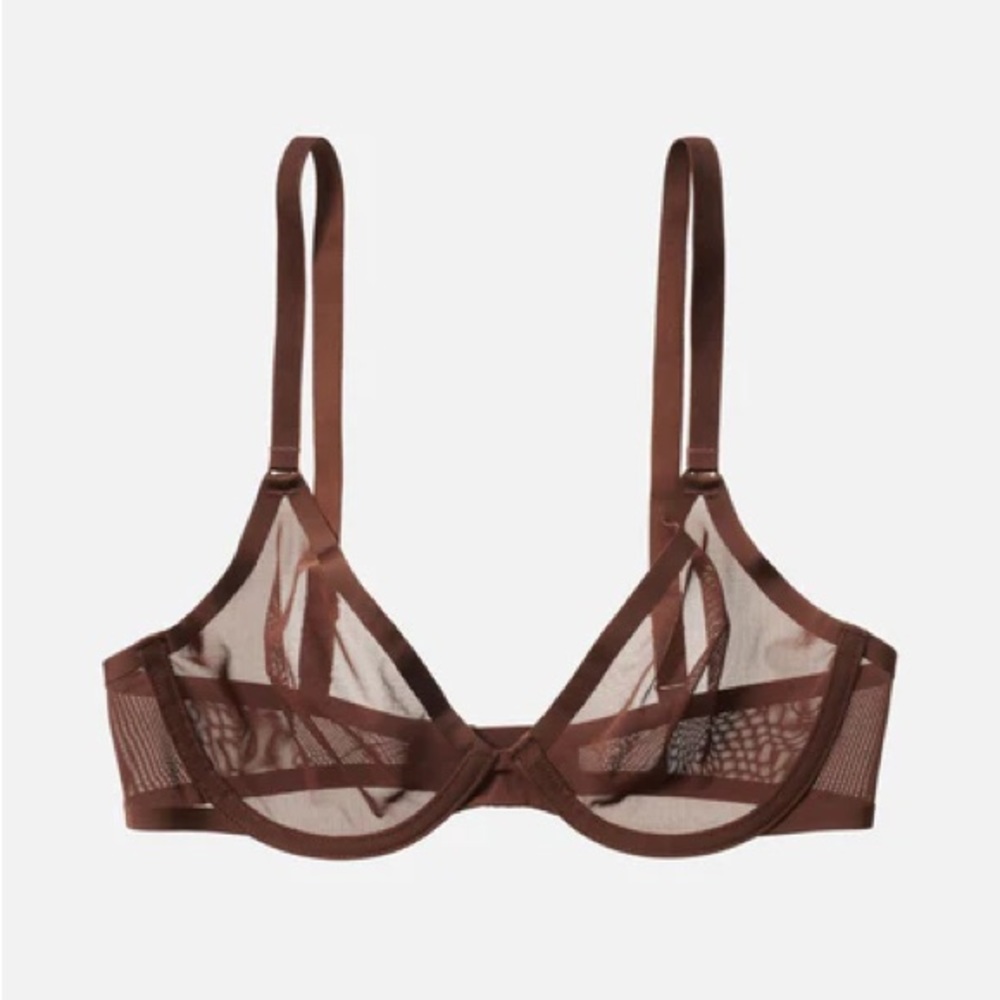 CUUP The Plunge Bra Espresso 34D • sheer brown mesh